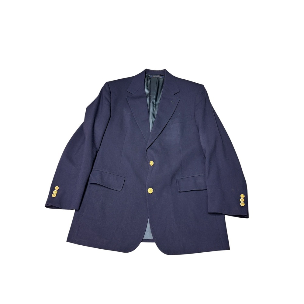 Brooks Brothers Navy Blue Wool Blazer Gold Crest Buttons Made in USA Mens 42R